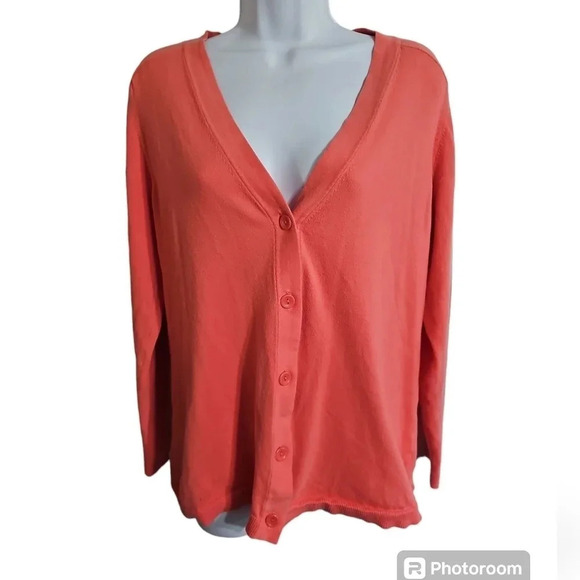 Eddie Bauer Coral Button Cardigan Sweater Women’s Large 90s Preppy Office - Picture 2 of 7